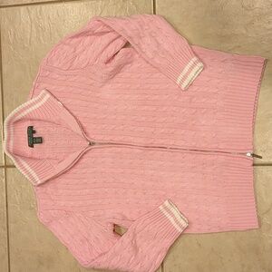Ralph Lauren Active Pink Zip Up Cable Knit Cardigan Size Large